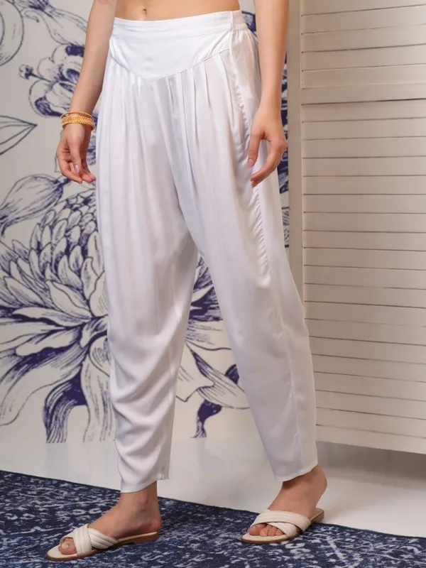 Vishudh Women White Elasticated Ankle Length Dhoti Pants