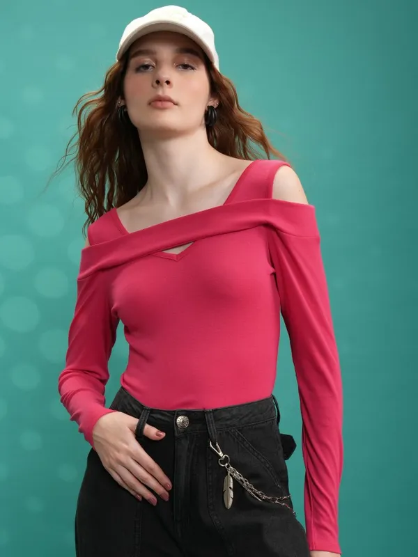  Tokyo Talkies Women Pink Solid Fitted Tops