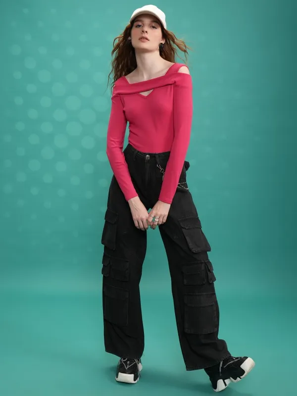  Tokyo Talkies Women Pink Solid Fitted Tops