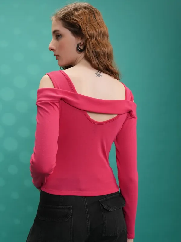  Tokyo Talkies Women Pink Solid Fitted Tops