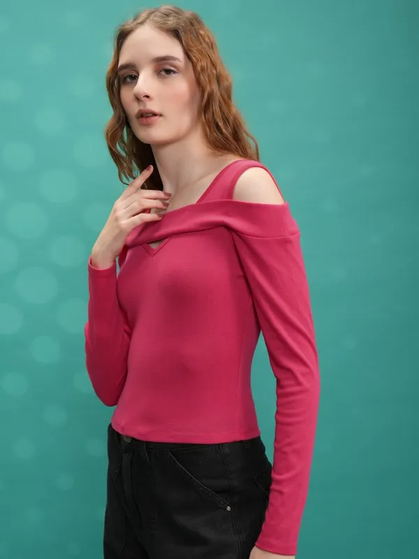  Tokyo Talkies Women Pink Solid Fitted Tops