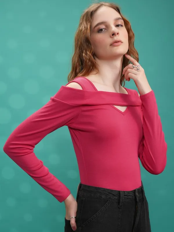  Tokyo Talkies Women Pink Solid Fitted Tops