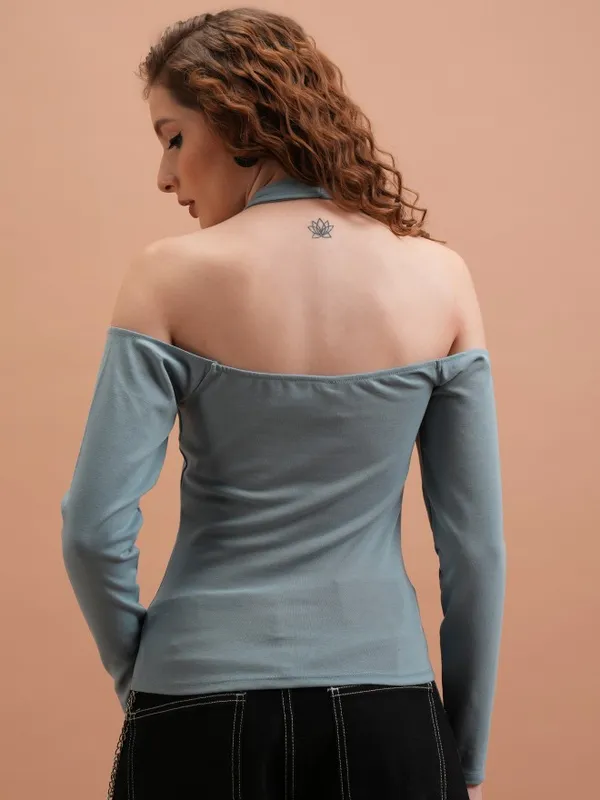  Tokyo Talkies Women Blue Solid Fitted Tops