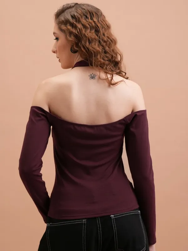  Tokyo Talkies Women Burgundy Solid Fitted Tops