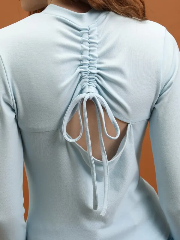 Tokyo Talkies Women Blue Solid Fitted Top