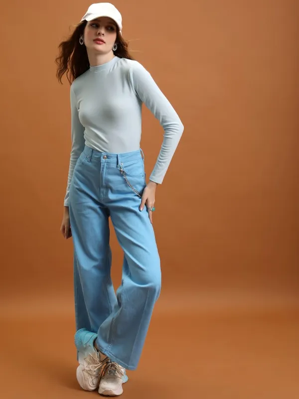 Tokyo Talkies Women Blue Solid Fitted Top