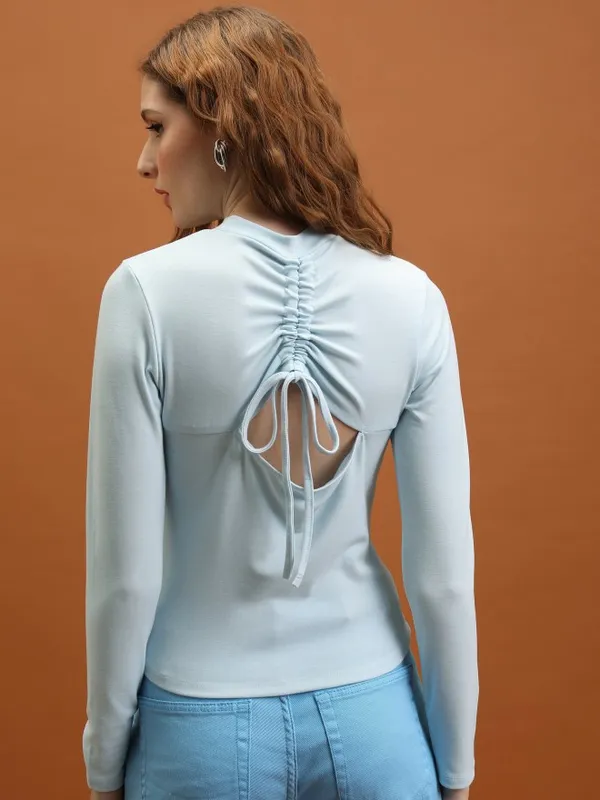 Tokyo Talkies Women Blue Solid Fitted Top