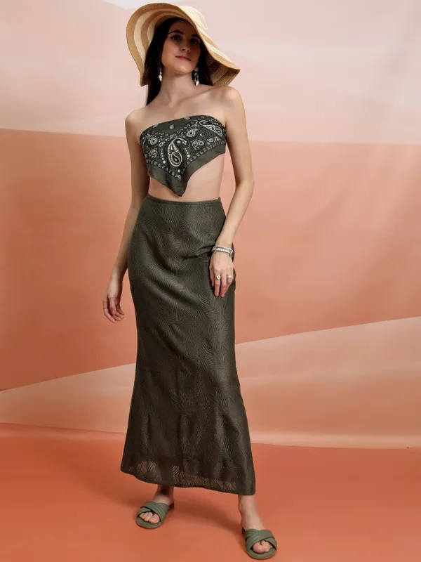  Tokyo Talkies Women Olive Maxi Skirts