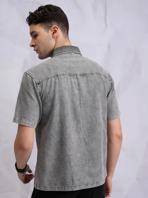 Highlander Men Grey Faded Oversized Fit Casual Shirts