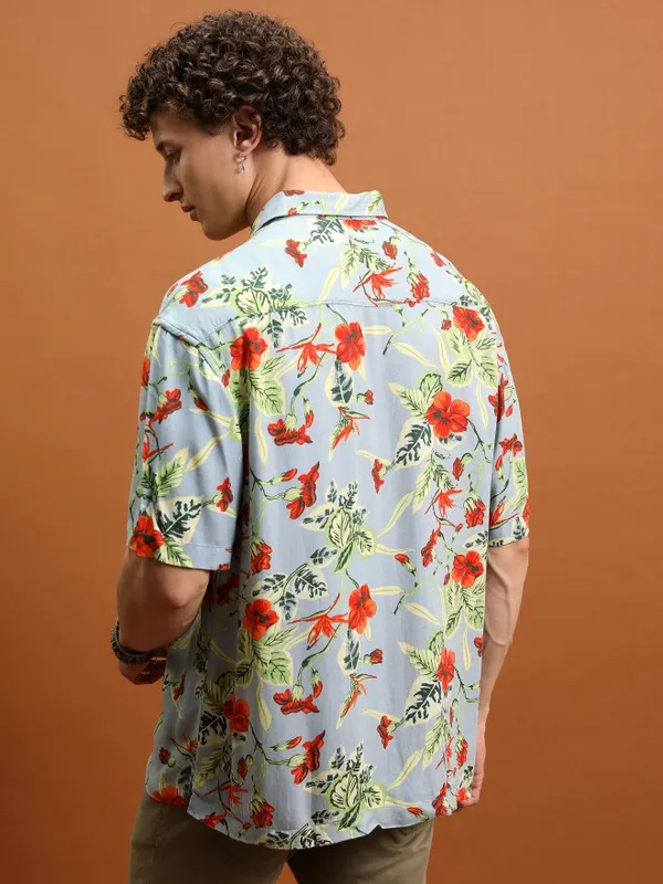  Ketch Men Grey Printed Oversized Fit Casual Shirts