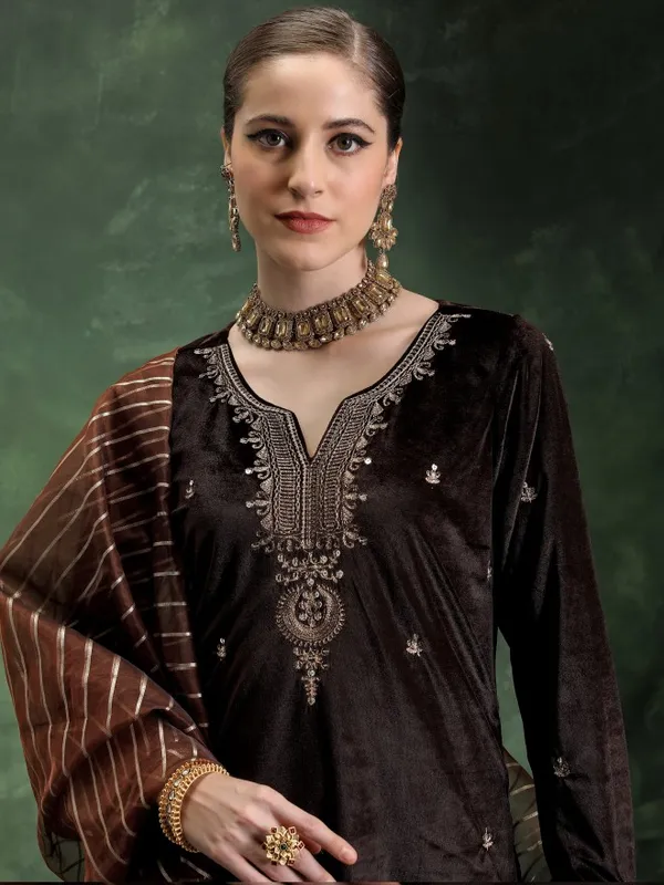  Vishudh Women Brown Self Design Kurta Sets