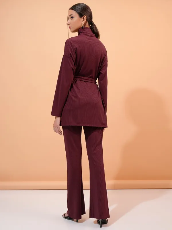Tokyo Talkies Women Burgundy Top With Trouser Co-Ords