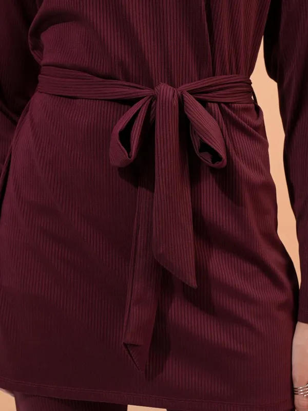 Tokyo Talkies Women Burgundy Top With Trouser Co-Ords