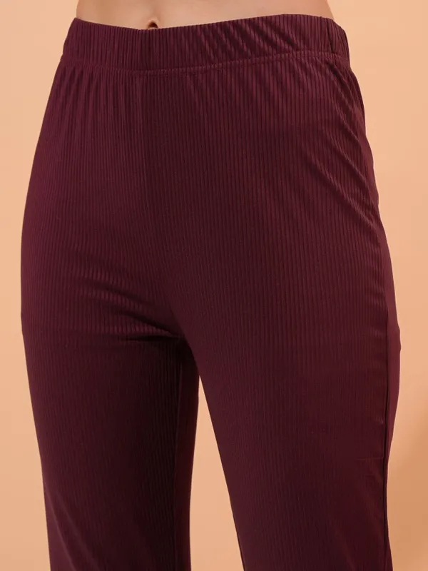 Tokyo Talkies Women Burgundy Top With Trouser Co-Ords