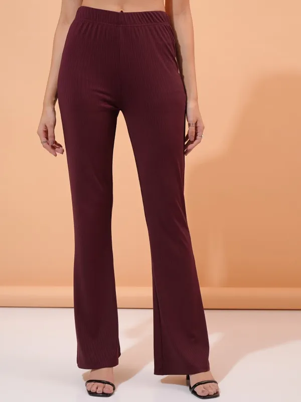 Tokyo Talkies Women Burgundy Top With Trouser Co-Ords