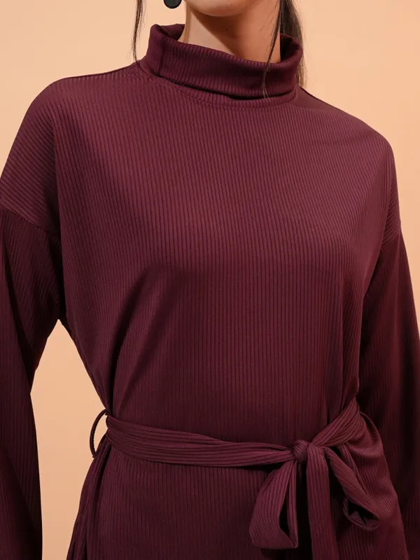 Tokyo Talkies Women Burgundy Top With Trouser Co-Ords