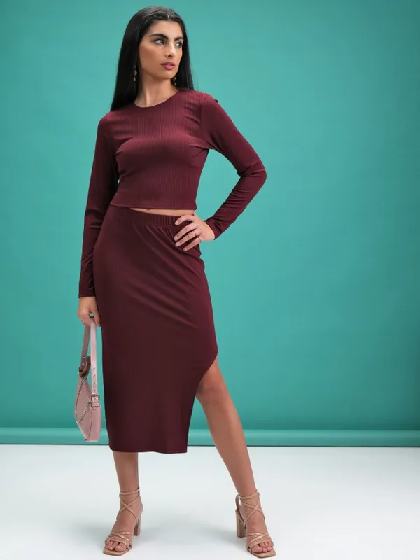  Tokyo Talkies Women Burgundy Co-Ords