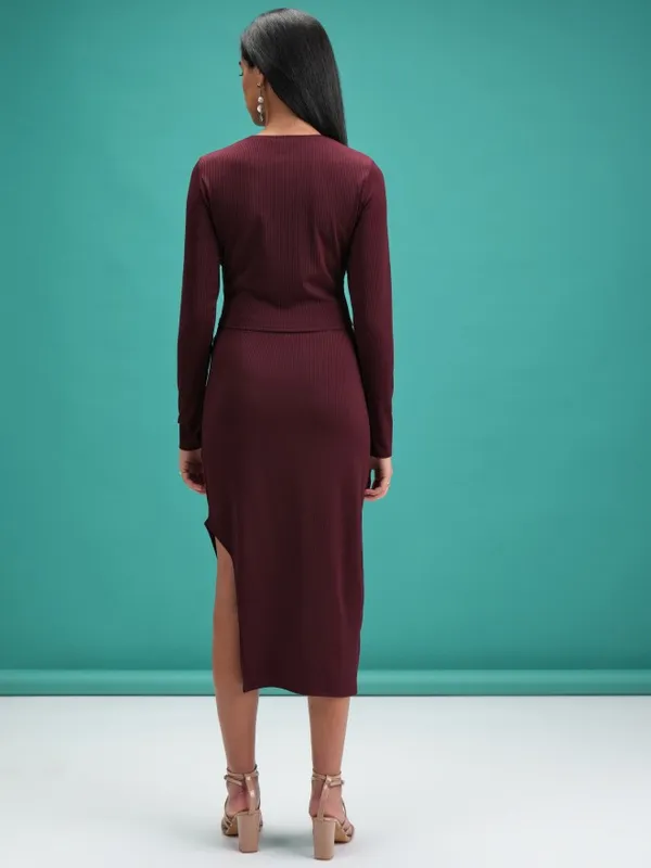  Tokyo Talkies Women Burgundy Co-Ords