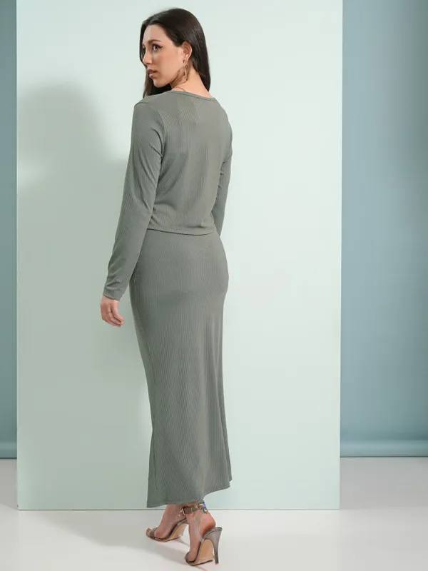 Tokyo Talkies Women Olive Dress With Cardigan Co-Ords