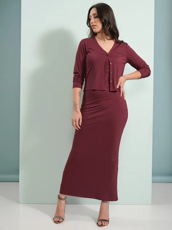 Women Dress With Cardigan Co-Ords
