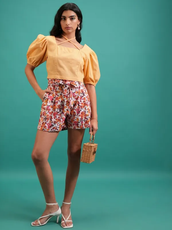 Tokyo Talkies Women Yellow Solid Regular Top