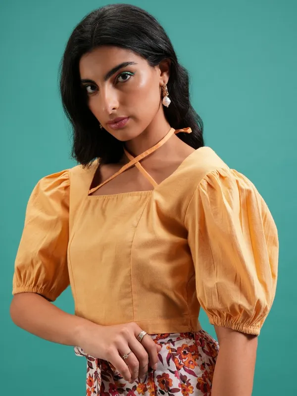 Tokyo Talkies Women Yellow Solid Regular Top