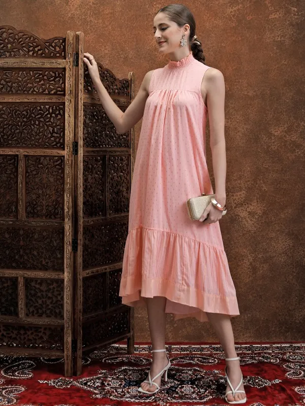  Vishudh Women Peach Printed A-Line Dresses