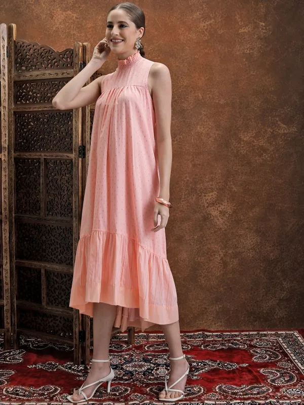  Vishudh Women Peach Printed A-Line Dresses