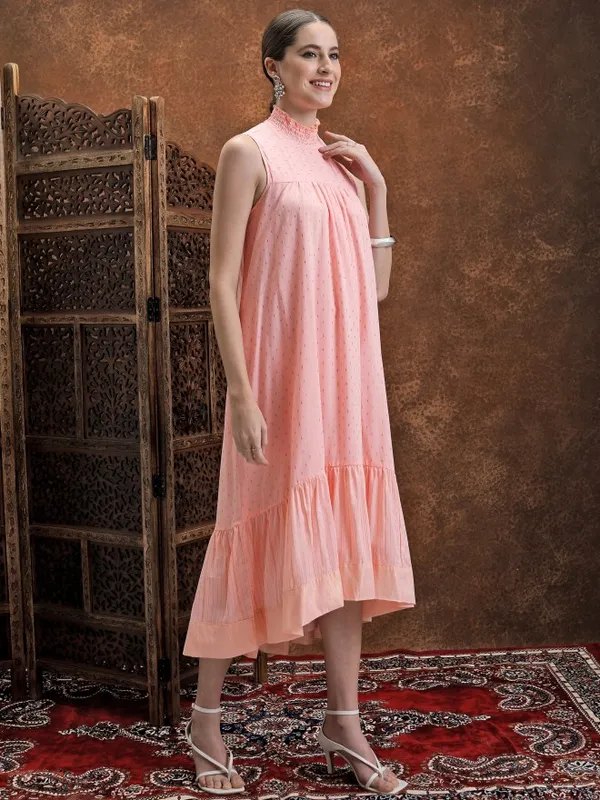  Vishudh Women Peach Printed A-Line Dresses