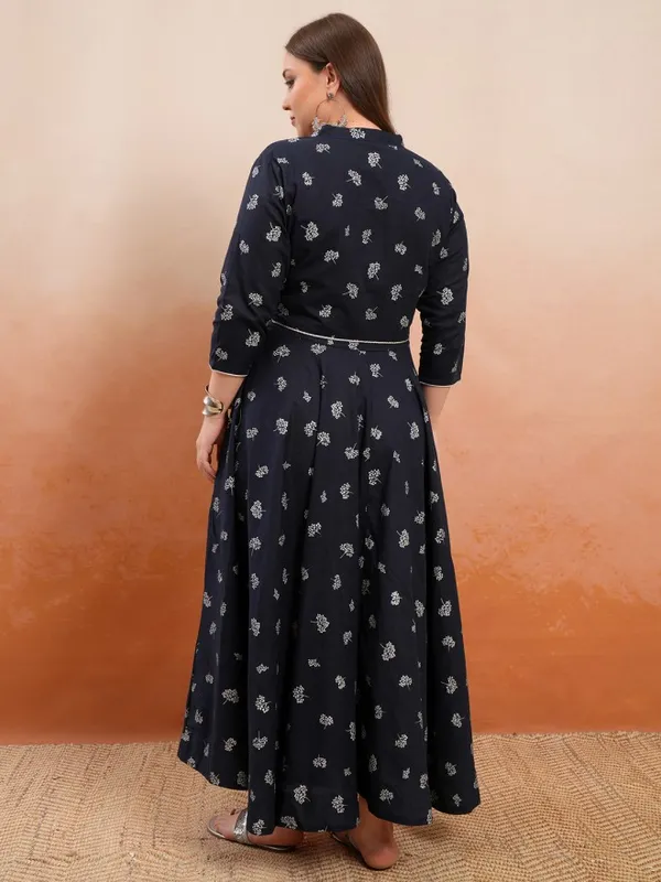 Vishudh Women Navy Blue Printed A-Line Kurta
