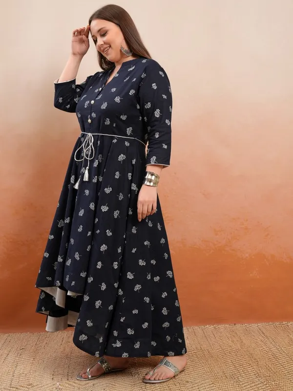 Vishudh Women Navy Blue Printed A-Line Kurta