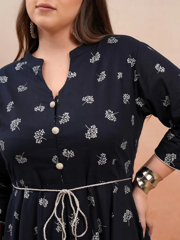 Vishudh Women Navy Blue Printed A-Line Kurta