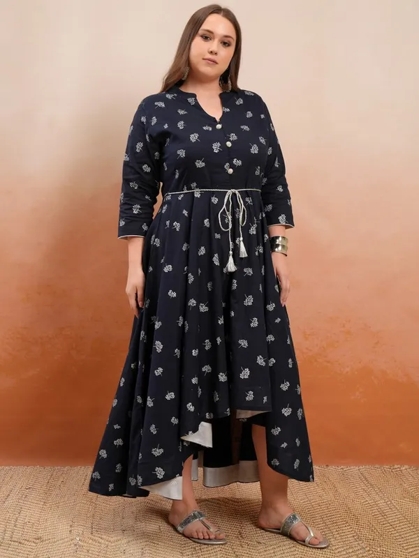 Vishudh Women Navy Blue Printed A-Line Kurta