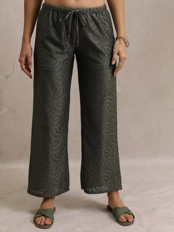 Self Design Flared Casual Trouser
