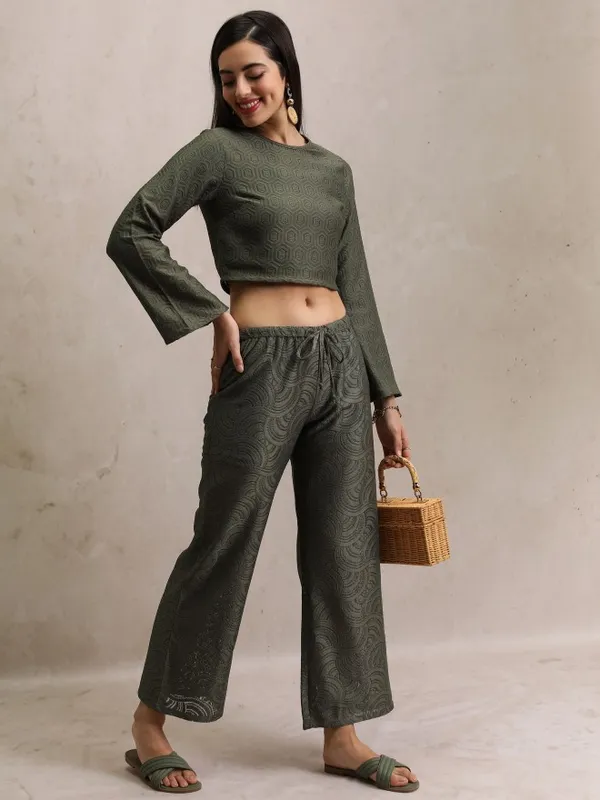 Self Design Flared Casual Trouser