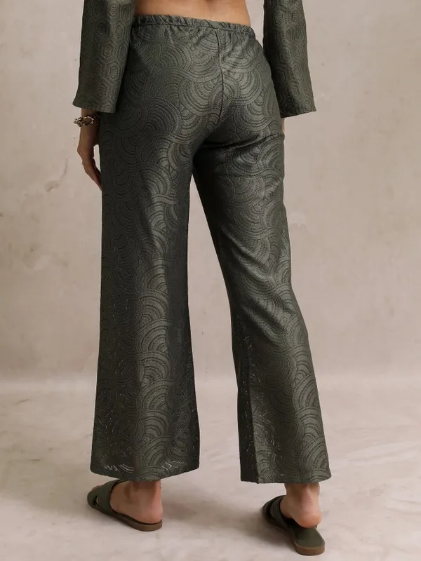 Self Design Flared Casual Trouser
