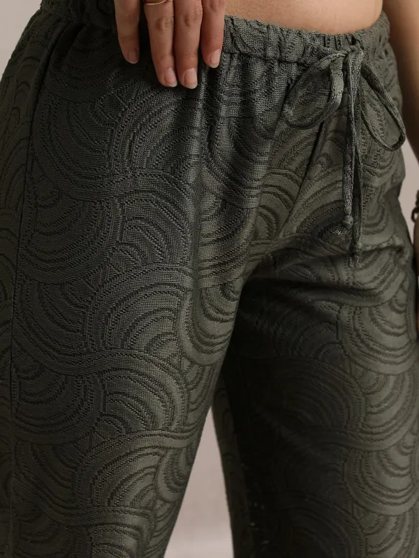 Self Design Flared Casual Trouser