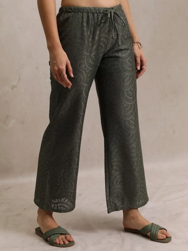 Self Design Flared Casual Trouser