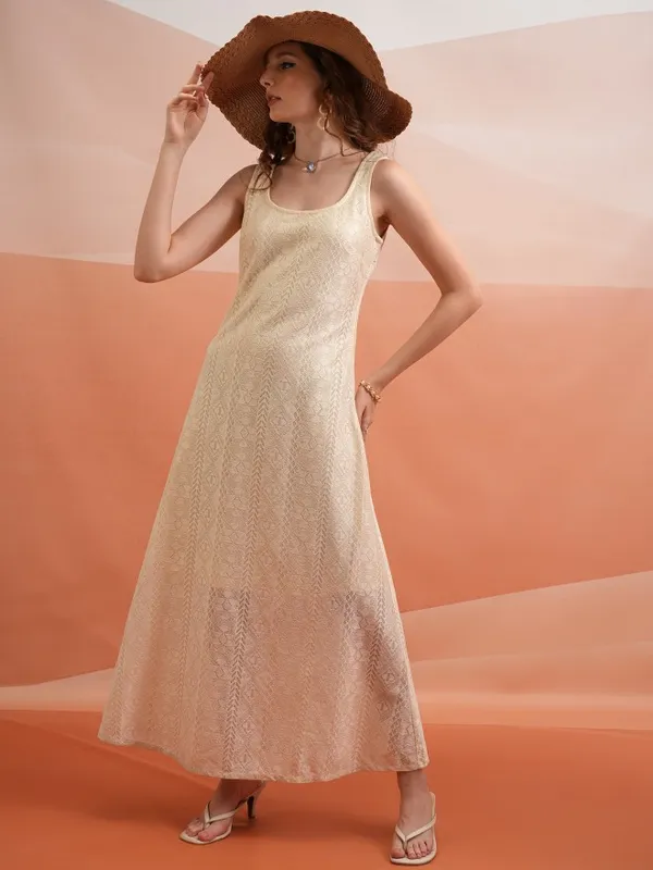  Tokyo Talkies Women Off White Self Design Maxi Dresses