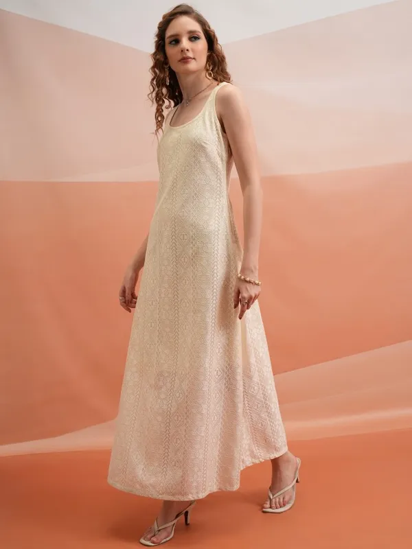  Tokyo Talkies Women Off White Self Design Maxi Dresses
