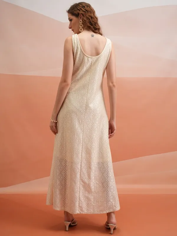  Tokyo Talkies Women Off White Self Design Maxi Dresses