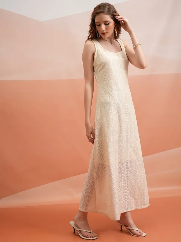  Tokyo Talkies Women Off White Self Design Maxi Dresses