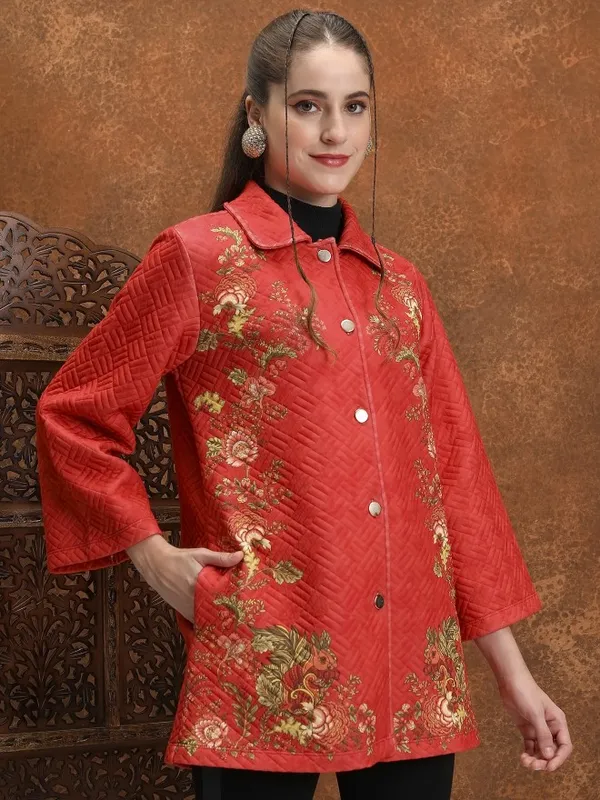 Vishudh Women Red Open Front Jacket