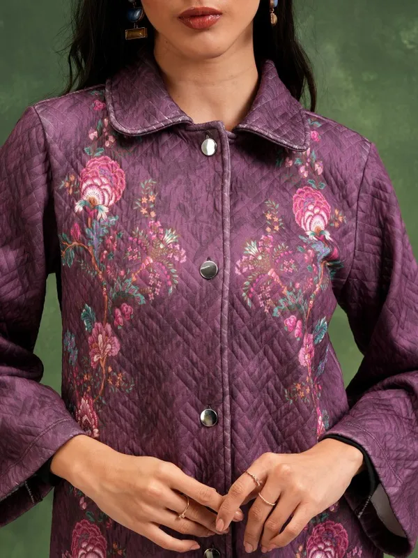 Vishudh Women Purple Quilted Jacket