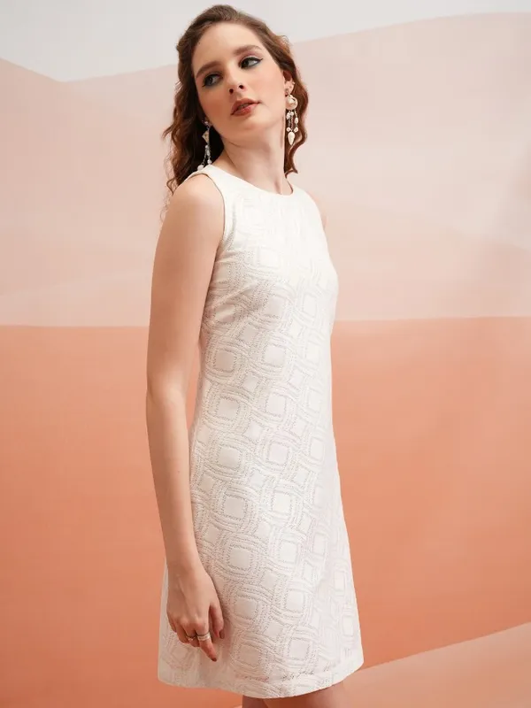 Tokyo Talkies Women White Self Design Sheath Dress