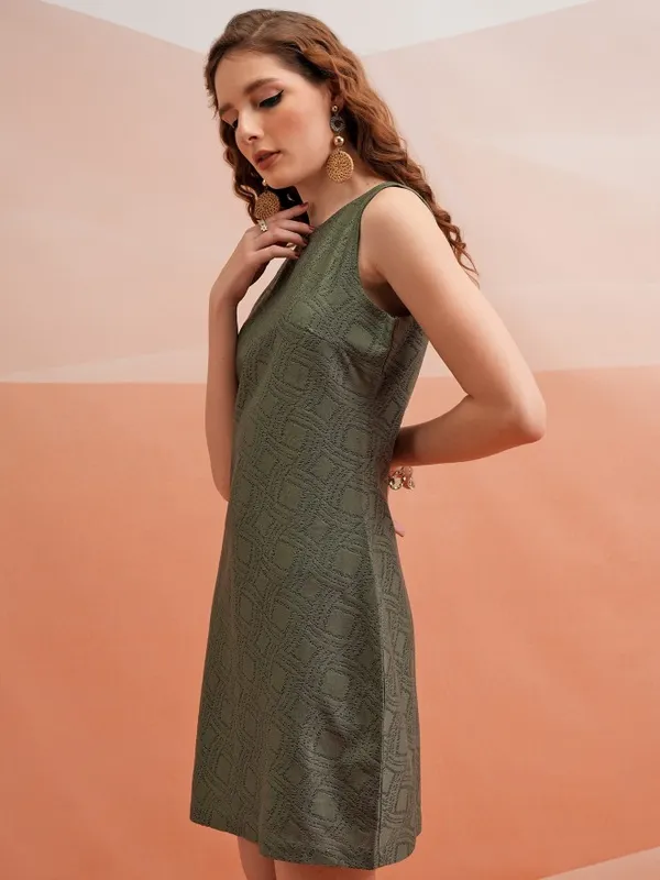 Tokyo Talkies Women Olive Self Design Bodycon Dress