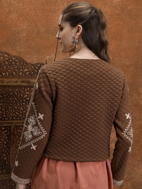 Vishudh Women Brown Open Front Jacket