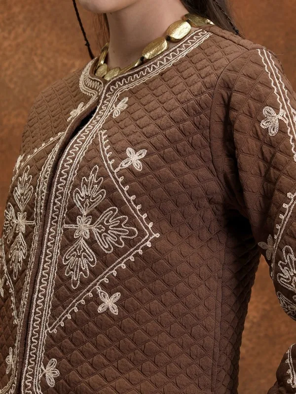 Vishudh Women Brown Open Front Jacket