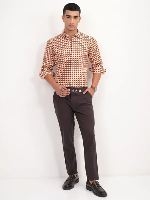 Highlander Men Orange Printed Slim Fit Casual Shirts