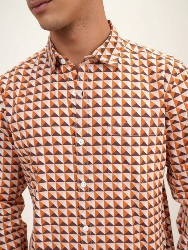  Highlander Men Orange Printed Slim Fit Casual Shirts
